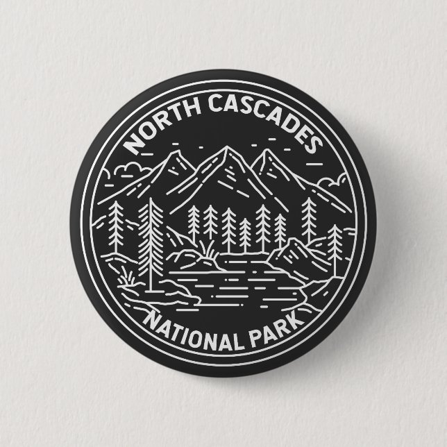 North Cascades National Park Washington Monoline  6 Cm Round Badge (Front)