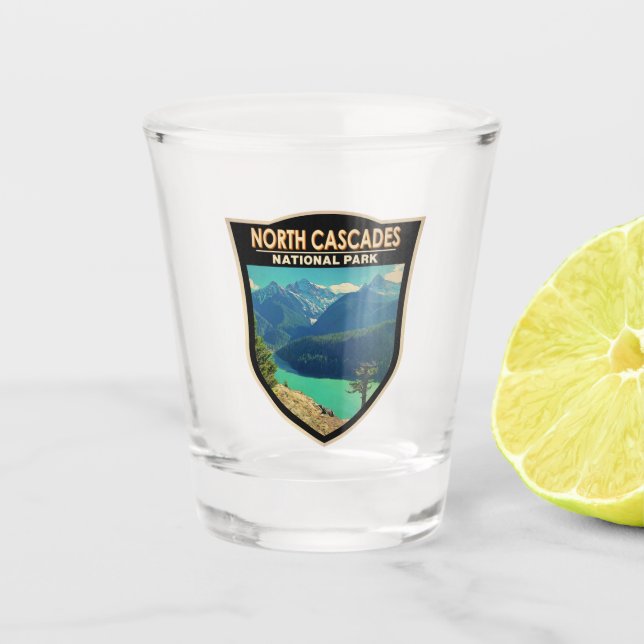 North Cascades National Park Washington Watercolor Shot Glass (Front)