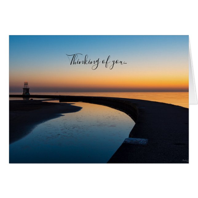 North Chicago Lighthouse Dawn Thinking Of You Card (Front Horizontal)