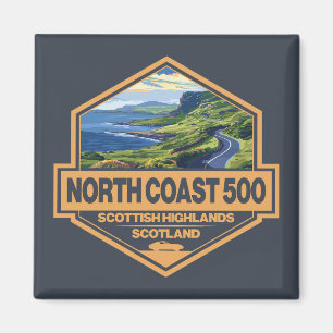 North Coast 500 Scotland Travel Art Badge Magnet