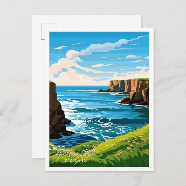 North Coast 500 Scotland Travel Illustration Postcard (Front/Back)