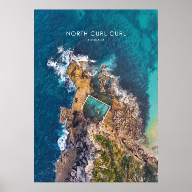 North Curl Curl, Australia Travel Illustration Poster (Front)