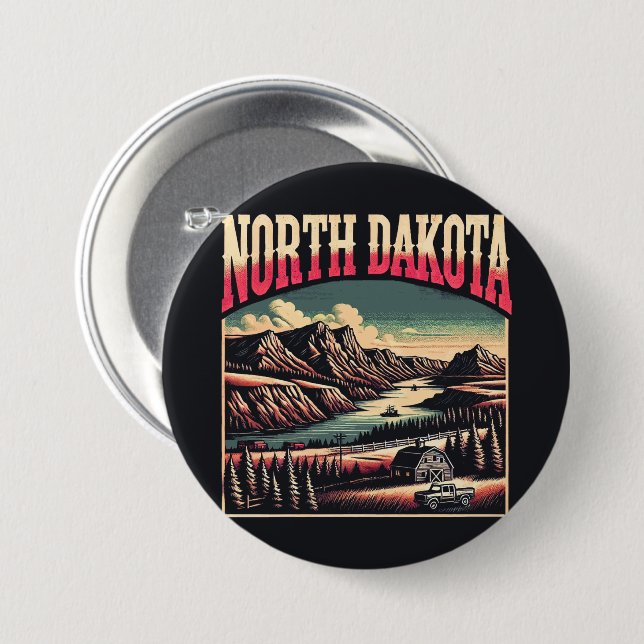 North Dakota 7.5 Cm Round Badge (Front & Back)