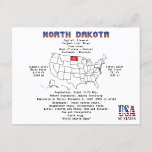 North Dakota American state on a map and details Holiday Postcard