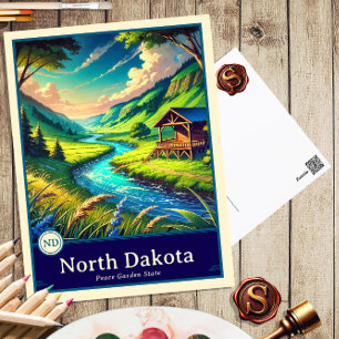 North Dakota Anime Style Cel Shaded Postcard