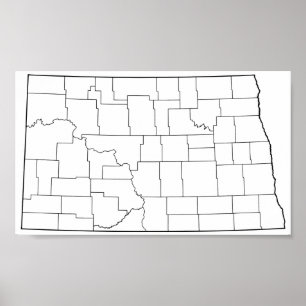 North Dakota Counties Blank Outline Map Poster