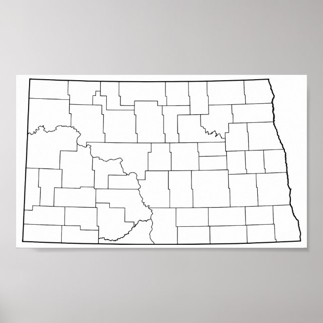 North Dakota Counties Blank Outline Map Poster (Front)