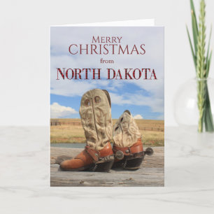 North Dakota Cowboy Boot Christmas Card
