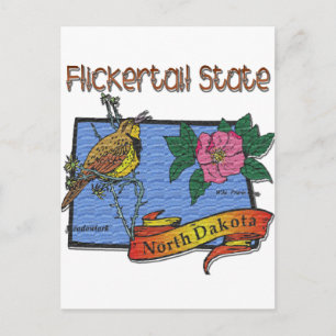 North Dakota Flickertail State Meadowlark Rose Postcard