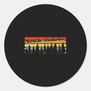 North Dakota Forest Sunset Trees Cabin Theme Souve Classic Round Sticker