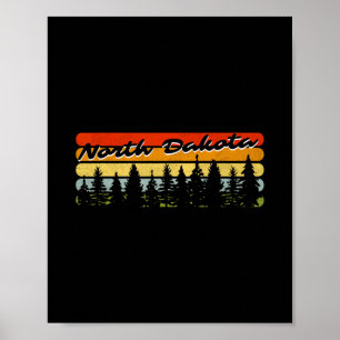 North Dakota Forest Sunset Trees Cabin Theme Souve Poster