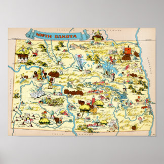 North Dakota Funny Vintage Map Poster