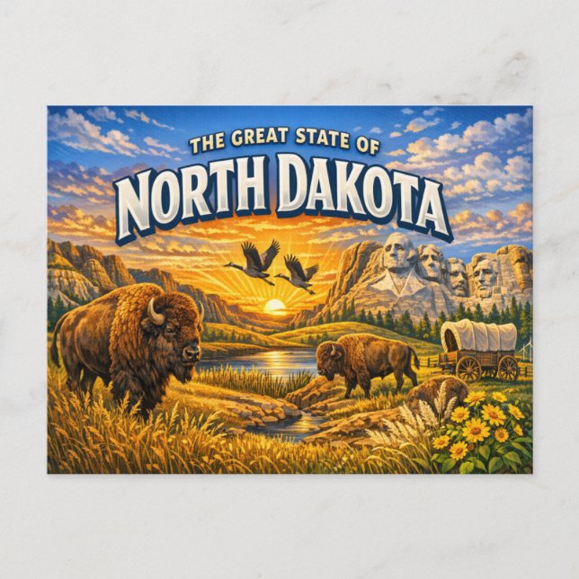 North Dakota Greetings Postcard  (Front)