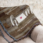 North Dakota Home State Personalised Wood Look Throw Blanket<br><div class="desc">Show some home state pride with this cute rustic faux wood plank throw blanket featuring "home" in white calligraphy script lettering with a silhouette map of the state of North Dakota standing in for the letter "O." A pink heart illustration inside the state map completes the design; you can change...</div>