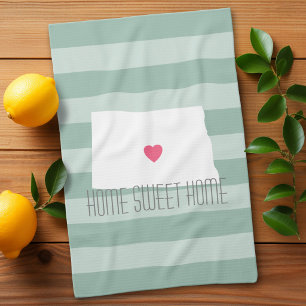 North Dakota Map Home State Love with Custom Heart Tea Towel