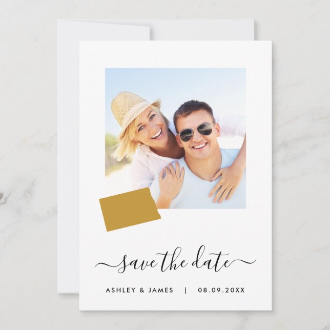 North Dakota Map Photo Wedding Save the Date Card (Front)