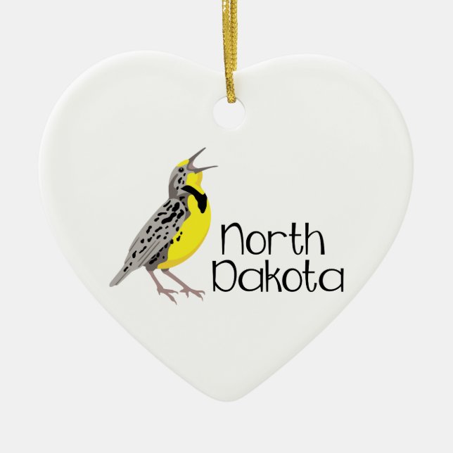 North Dakota Meadowlark Ceramic Tree Decoration (Front)