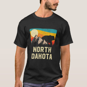 North Dakota Nature Wild Bear Retro Sunset Hiking T-Shirt