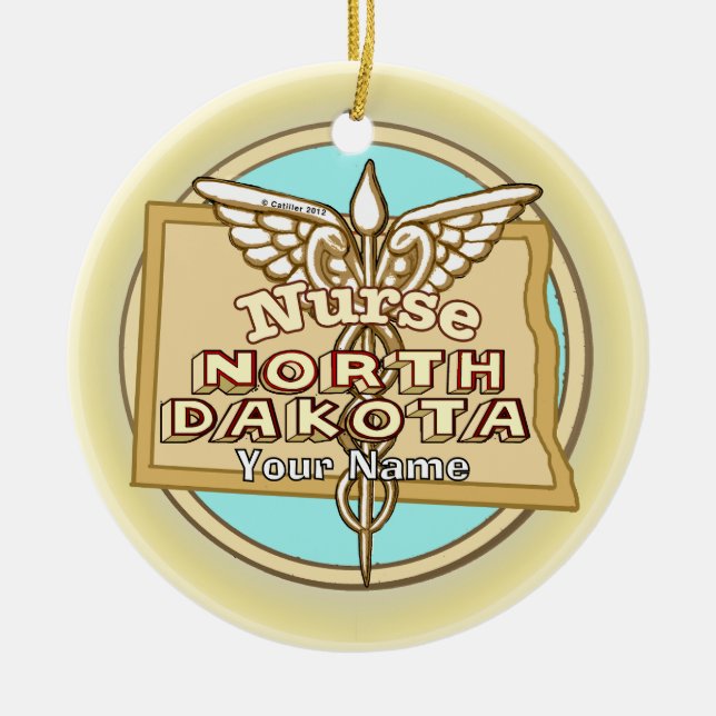 North Dakota Nurse Caduceus  Ceramic Ornament (Front)
