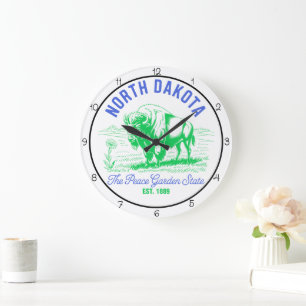 North Dakota Peace Garden State Bison  Large Clock