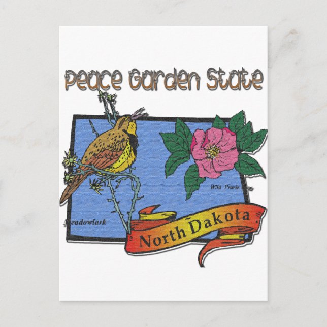 North Dakota Peace Garden State Lark Rose Postcard (Front)