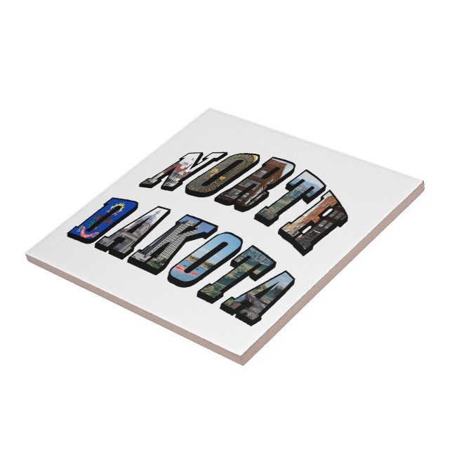 North Dakota Picture Text Ceramic Tile (Side)