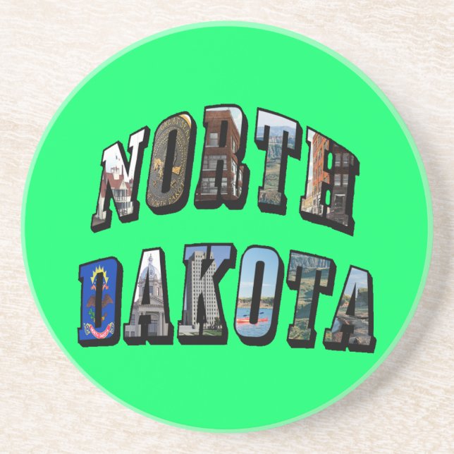 North Dakota Picture Text Coaster (Front)