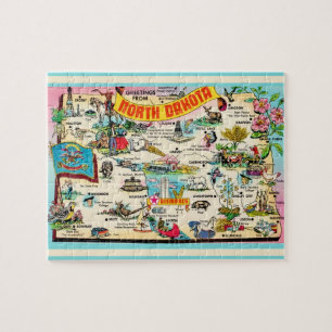 North Dakota Postcard Map Jigsaw Puzzle