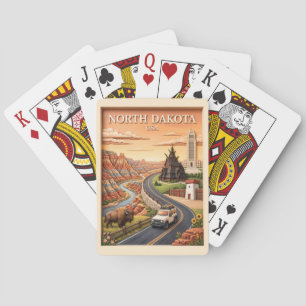 North Dakota Road Trip Badlands Bison Vintage USA Playing Cards