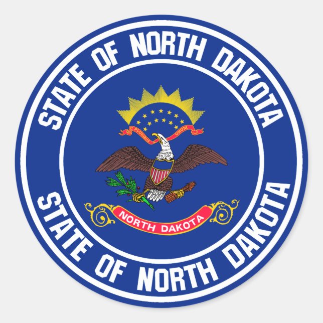 North Dakota Round Emblem Classic Round Sticker (Front)