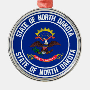 North Dakota Round Emblem Metal Ornament