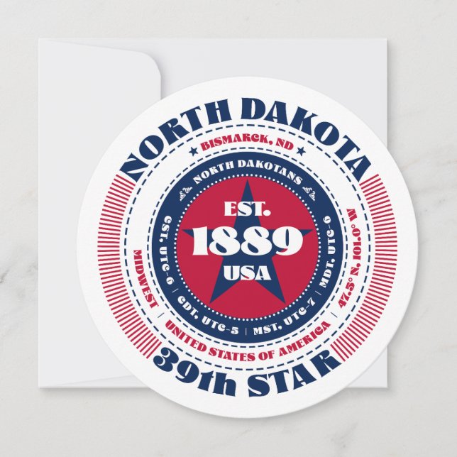North Dakota State Circular Typography Flat Card (Front)