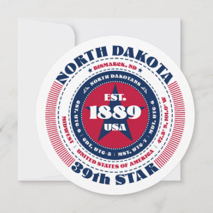 North Dakota State Circular Typography Flat Card