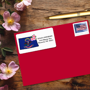 North Dakota State Flag And Flower Prairie Rose Label
