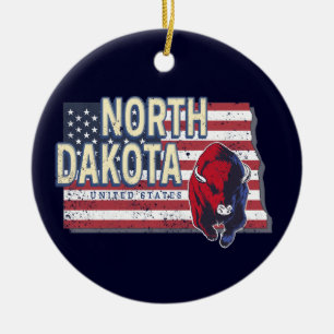 North Dakota State United States Retro Map Vintage Ceramic Ornament