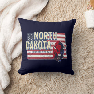 North Dakota State United States Retro Map Vintage Cushion