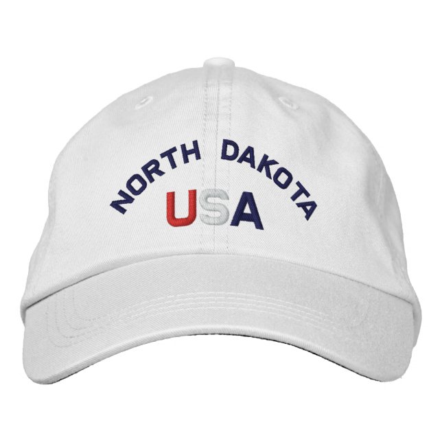 North Dakota USA  Embroidered White Hat (Front)