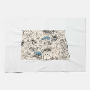 North Dakota Vintage Picture Map Tea Towel
