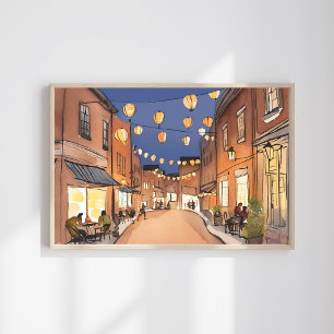 North End Italian District Boston MA Watercolor Poster