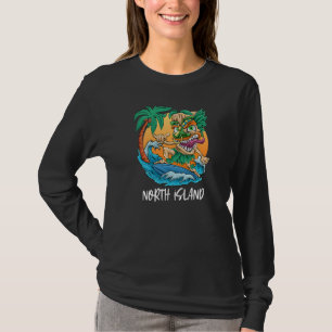 North Island New Zealand Palm Tree Surfing Beach V T-Shirt