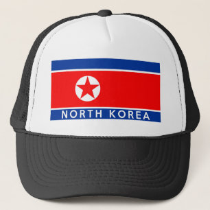 north korea country flag symbol name text trucker hat