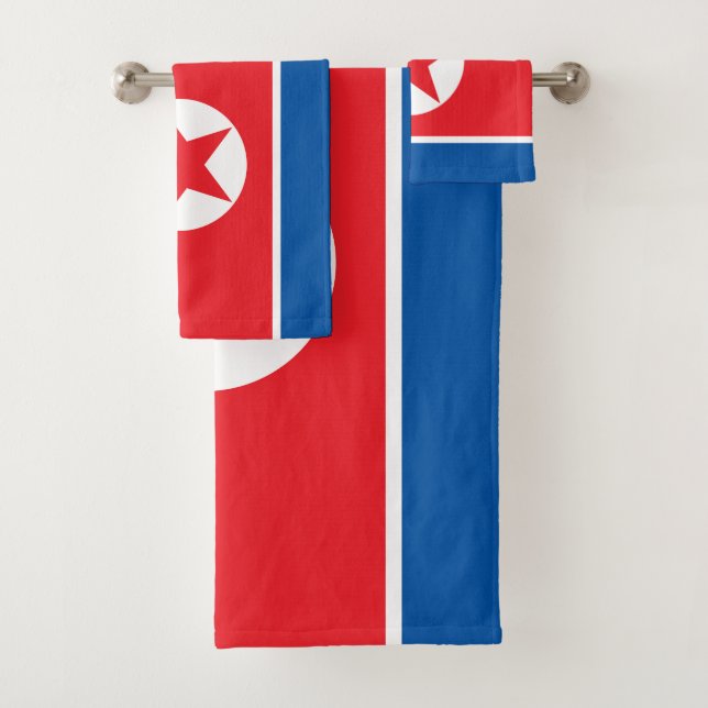 North Korea Flag Bath Towel Set (Insitu)