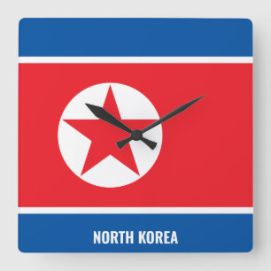 North Korea Flag Dazzling Patriotic Square Wall Clock