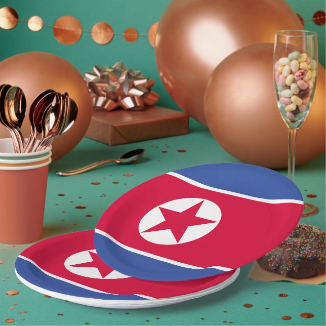 North Korea flag Paper Plate (Multi)