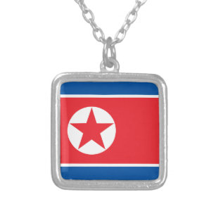 North Korea Flag Silver Plated Necklace