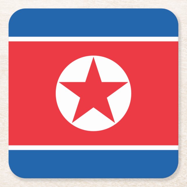 North Korea Flag Square Paper Coaster (Front)