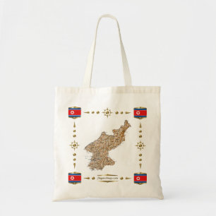 North Korea Map + Flags Bag