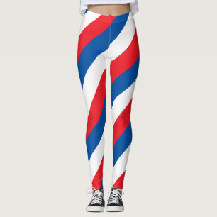 North Korea National Flag Colours Diagonal Striped Leggings
