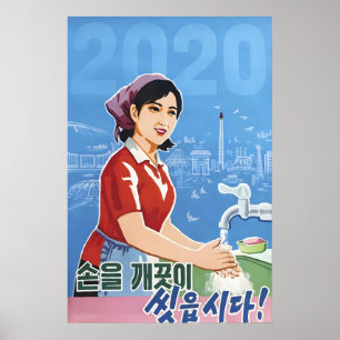 North Korea Propaganda Poster COVID-19 Let's wash