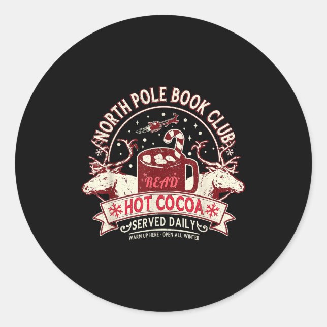 North Le Book Club Hot Cocoa Reindeer Librarians C Classic Round Sticker (Front)